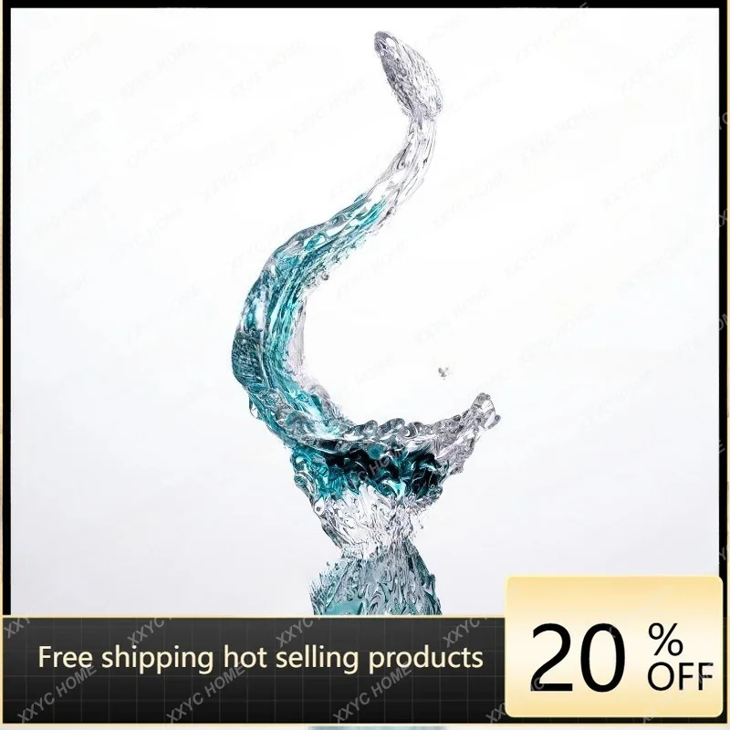 XX Modern Light Luxury Transparent Wave Sculpture Ornament Glaze Art Decor For Living Room Entrance Hotel Lobby