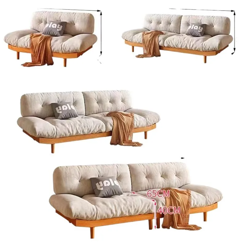 أريكة قماش سحابة من الخشب الصلب، شقة صغيرة بسيطة في غرفة المعيشة، سجل حديث لثلاثة أشخاص