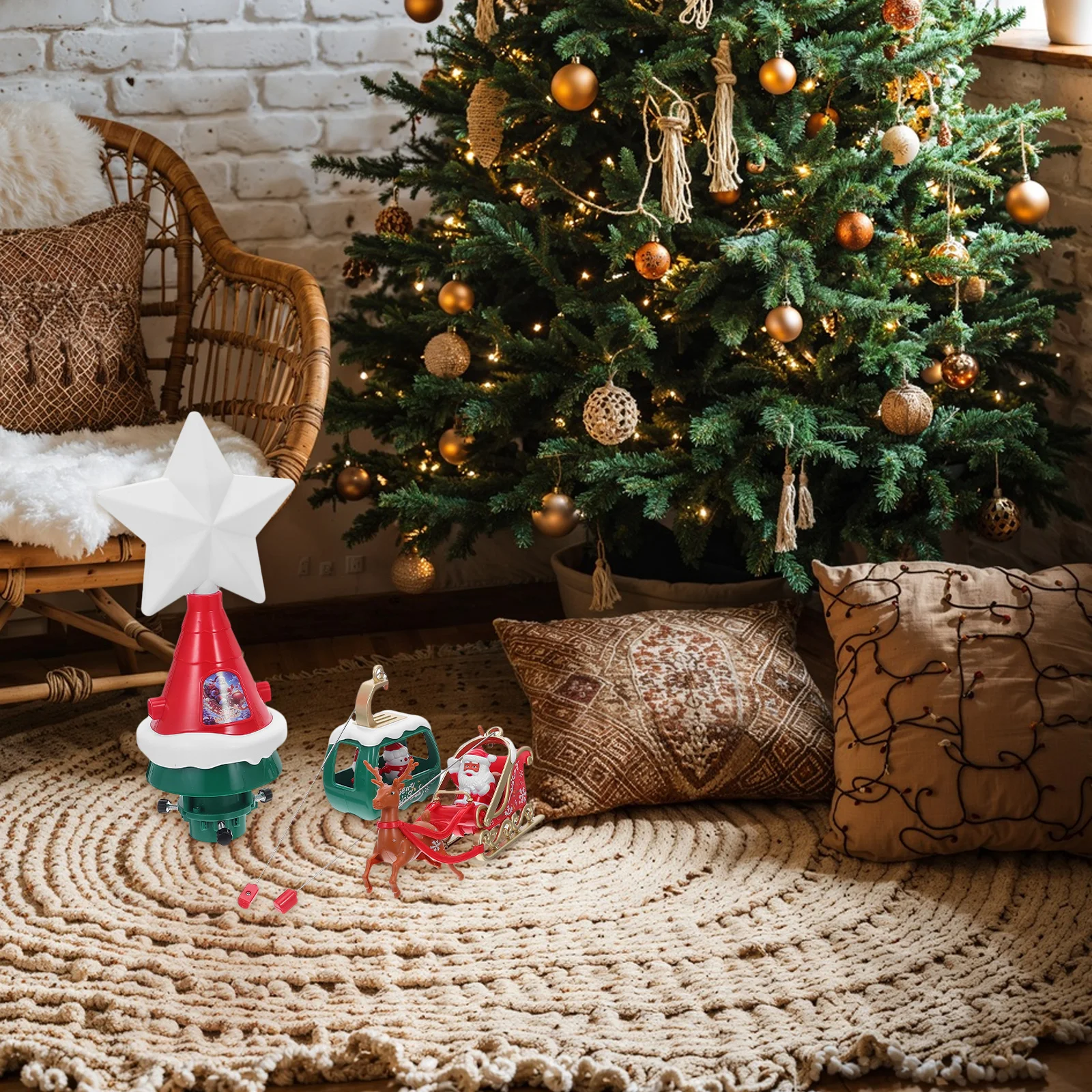 

Rotating Glowing Treetop Star Holiday Topper Lighted Christmas Gifts Festive Decoration ABS