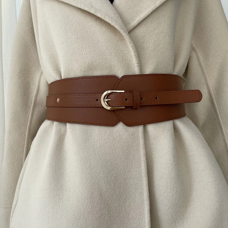 

Vintage Pu Leather Belt Fashion Women Elastic Wide Waistband With Pin Buckle Stylish Coat Dress Sweater Shirt Decoration Belt