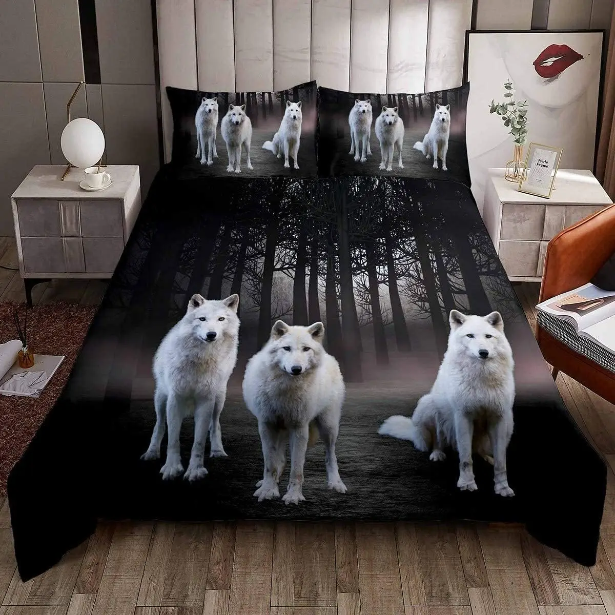 

3D Wolf Comforter Cover Full Size Kids Teen Duvet Cover Set Animal Theme Decor Bedspread Cover Wild Wolf Pattern Wild Animal