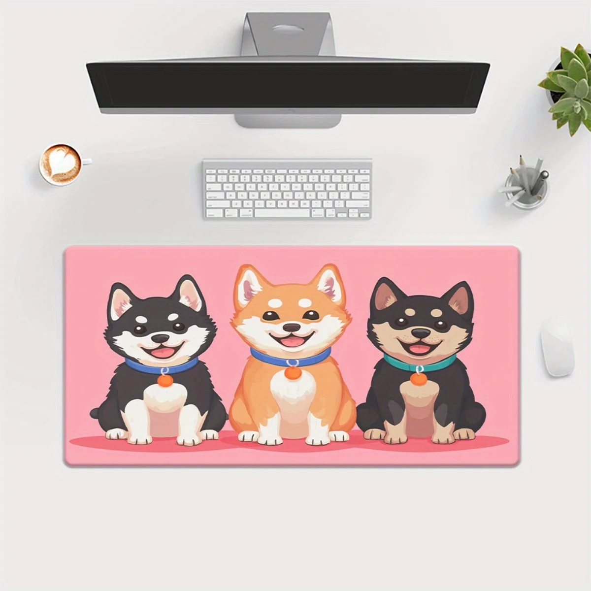 Shiba Inu Trio Dog Cartoon Large Mouse Pad Non-Slip Rubber Base Gaming Office Desk Mat
