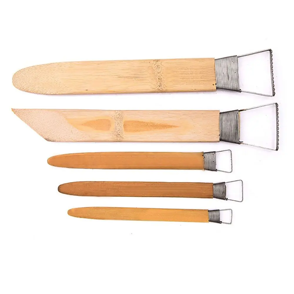 Durable Steel Clay Scraper 5 Sizes Widen Sawtooth Clay Texture Tool Bamboo Handle Pottery Tool