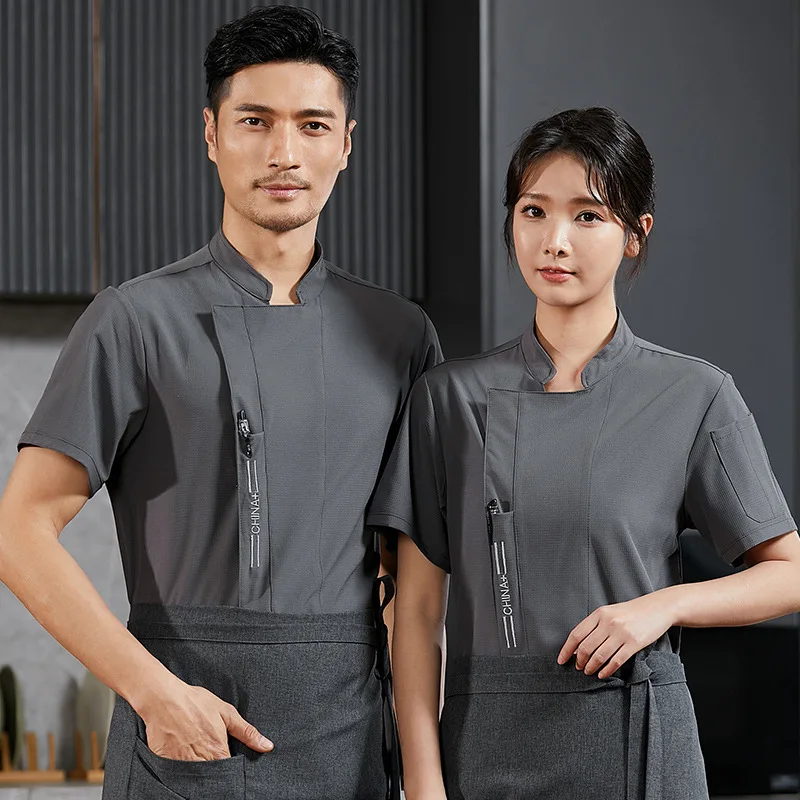 ホテルレストラン厨房作業服半袖シェフジャケットベーカリーペストリーシェフサマーホワイトキッチンコート