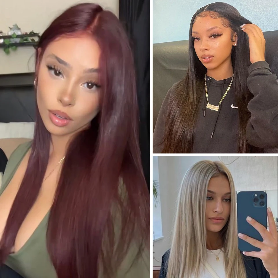Synthetic Lace Front Wigs Straight Lace Wig 28 Inch Ombre Brown Blonde Wig Heat Resistant Fantasy Cosplay Party Wigs For Women