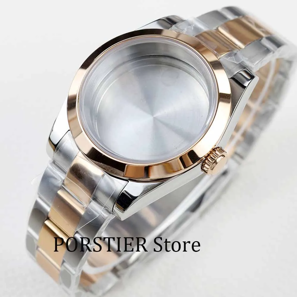 36/39mm rose gold NH35 watch cases sapphire glass stainless steel polish bracelet fit NH35 NH36 movement 28.5 dial datejust case