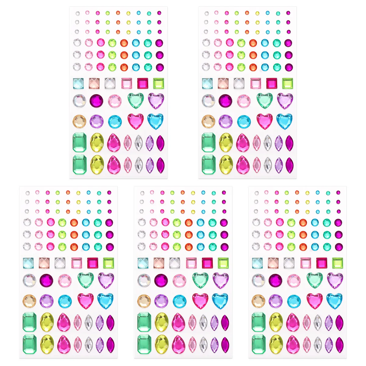 5Sheets Self-Adhesive Acrylic Crystal Rhinestone Sticker Assorted Shapes Multicolor Gems for Craft Scrapbook Phone