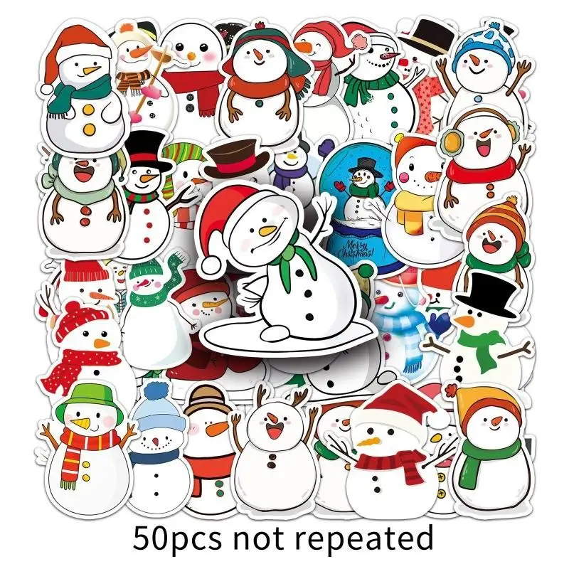 Christmas Stickers 50pcs New Year Merry Snowman Children Gift Decal Skateboard Suitcase Sticker for Kids stickers kawaii