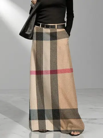 Mode Plaid Röcke für Frauen Gedruckt Rock Casual Khaki Hohe Taille Lose Frühling Sommer Mode Böden Weibliche Kleidung