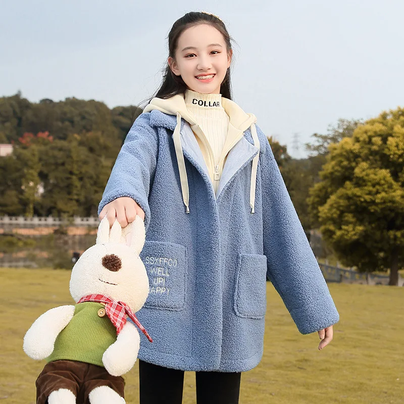 

Middle school student coat autumn and winter thickened college style Korean version loose lamb wool girl junior high school