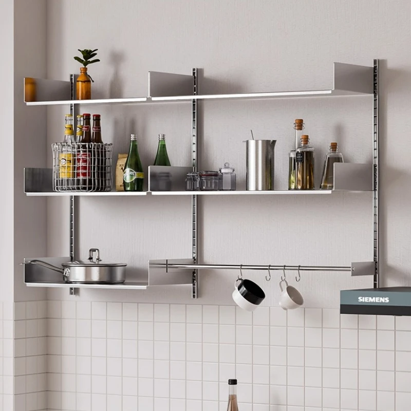 DIY Floating Shelf Stainless Steel Spice Organizer Creative Book Holder Modular Rail Storage System Space Saving Kitchen Shelf