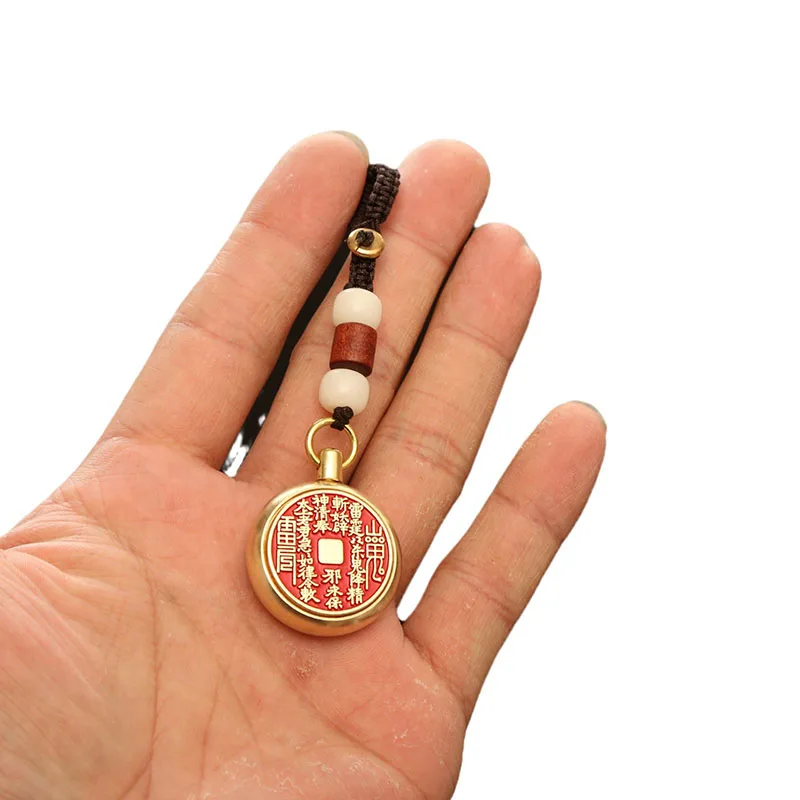 Chinese Style Talisman keyring Brass Gourd Five Emperors Money Keychain Metal Fengshui Pendant key ring Couple bag Car key Chain