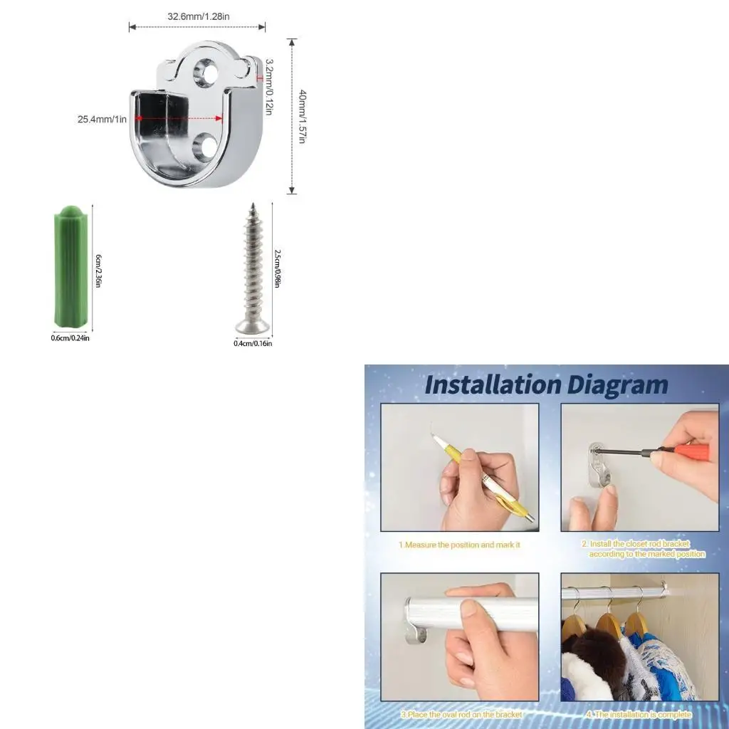 

Durable Round Tube Brackets 6PCS Zinc Alloy Mounts Clothes Fastener for Secure Wardrobe Rod Support Easy Assembly