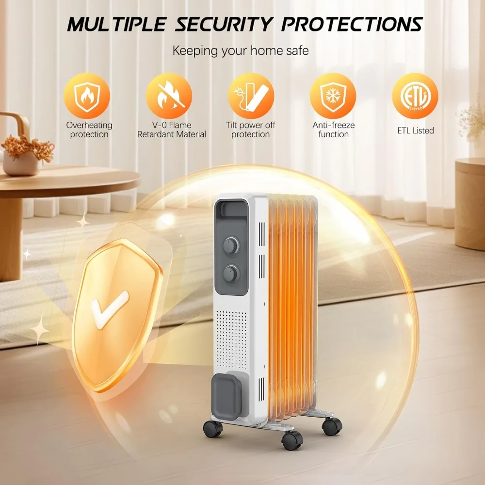 Oil Filled Radiator Heater, 1500W Electric Radiant Heaters for Indoor Use With 3 Heat Settings,Radiator Heater