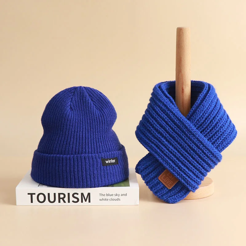 

Children's hat scarf set baby woolen cap boy handsome hat double warm knitted cap middle and large children winter