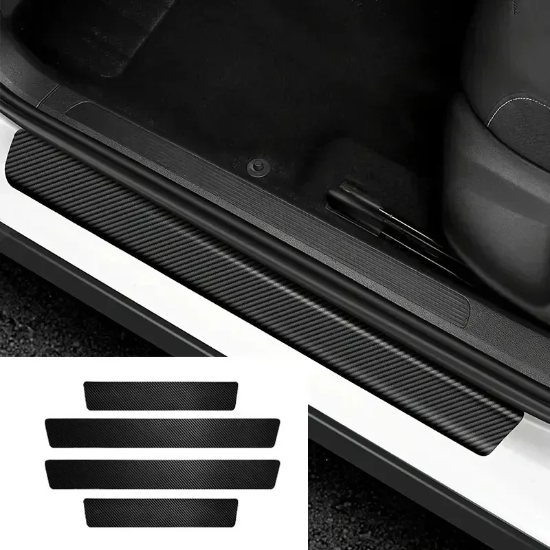 4PCS/5PCS Set Carbon Fibre Threshold Protection Strip Universal Anti-scratch and Anti-collision Door Decorative Strip Sticker
