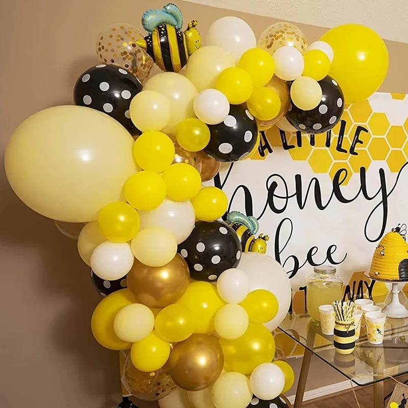 118Pcs A set of yellow bee themed balloon arch wreath set, boys and girls happy birthday party baby shower decoration