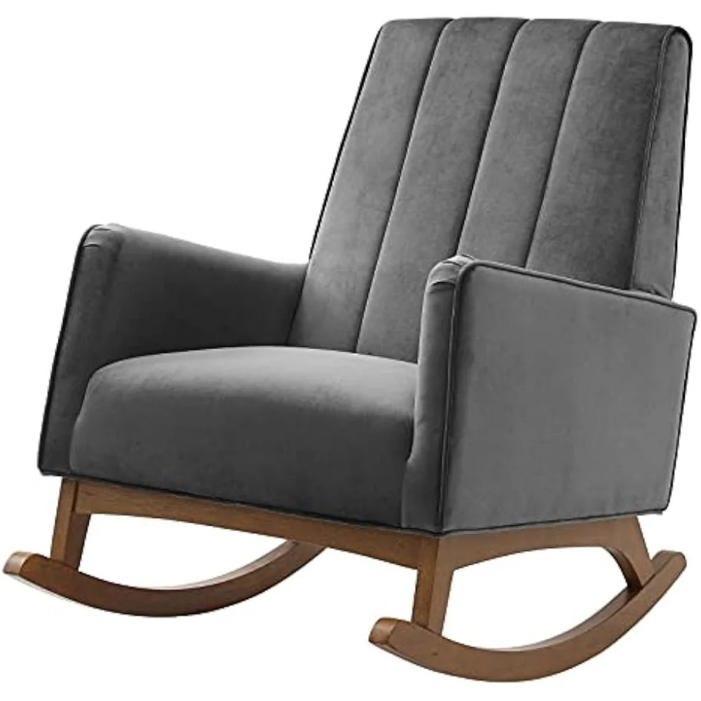 

Accent Rocking Chair Armchair, Velvet, Grey Gray, Modern Contemporary, Lounge Hotel Hospitality