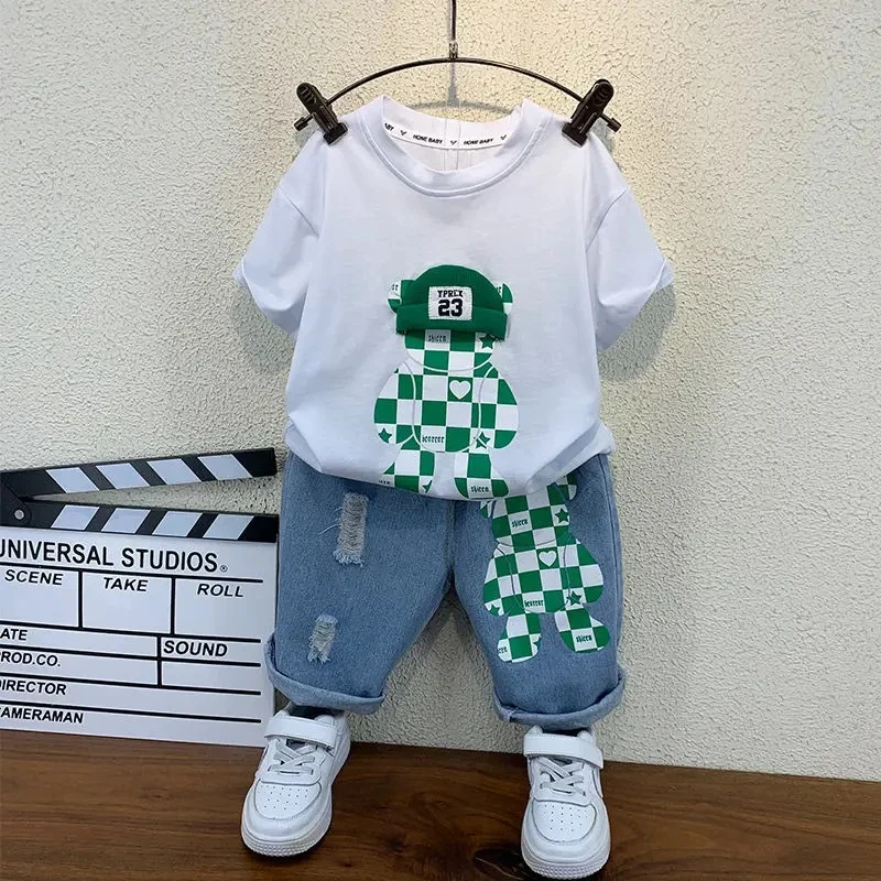 New Selling Summer Baby Boys Clothing Sets Tops bear T-shirt +Short Pants 2 Pieces Set Kids Boys Age 2 3 4 5 6 7 8 9 10 Years