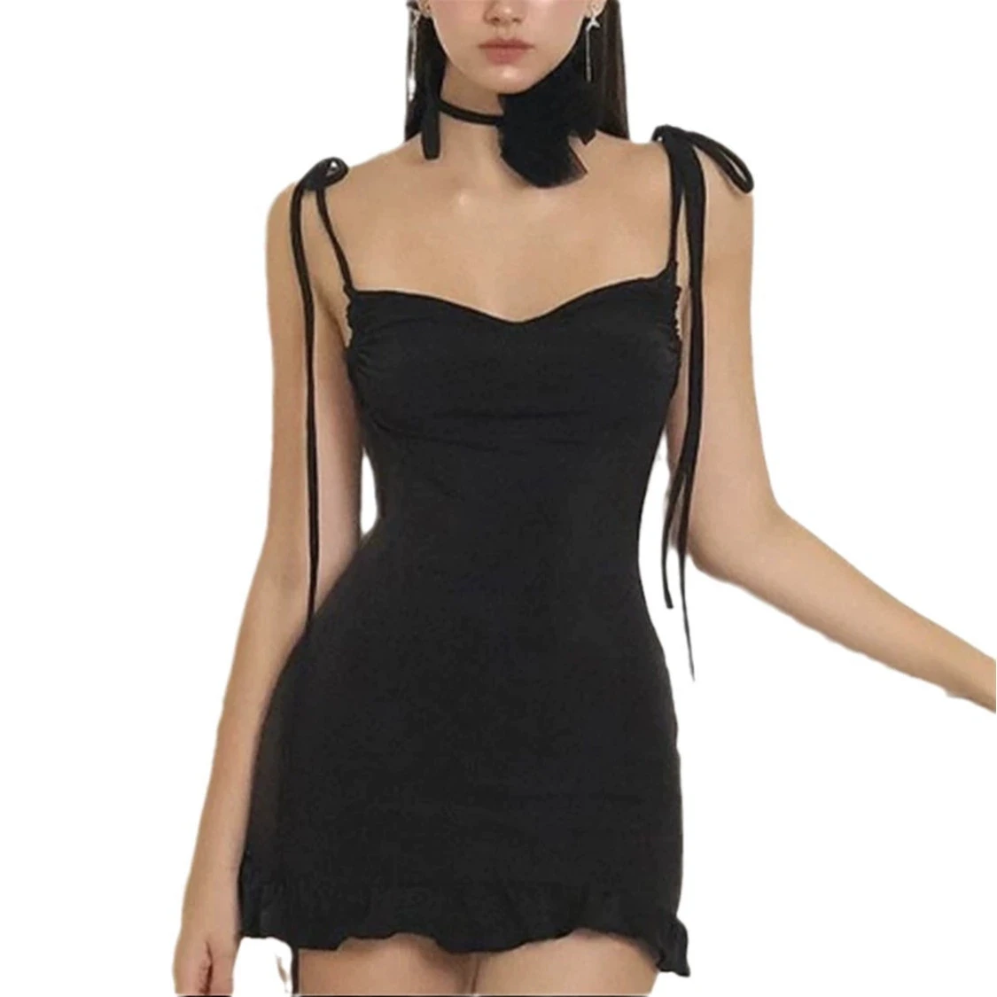 Summer Dresses For Women Solid Color Sleeveless Spaghetti Strap Slim Mini Dress Lady Fashion Streetwear Y2k Bandage Tight Dress