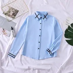 Spring New Patchwork Striped Office Blouse Polo Neck Long Sleeve Solid Color All-match Shirt Tops Vintage Casual Women Clothing