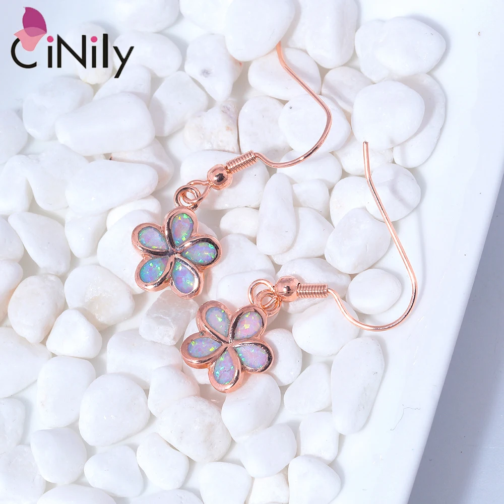 CiNily Flower Design Long Earring Created Blue Opal Drop Dangle Earrings Classic Silver Color For Women Wedding Summer Jewelrys