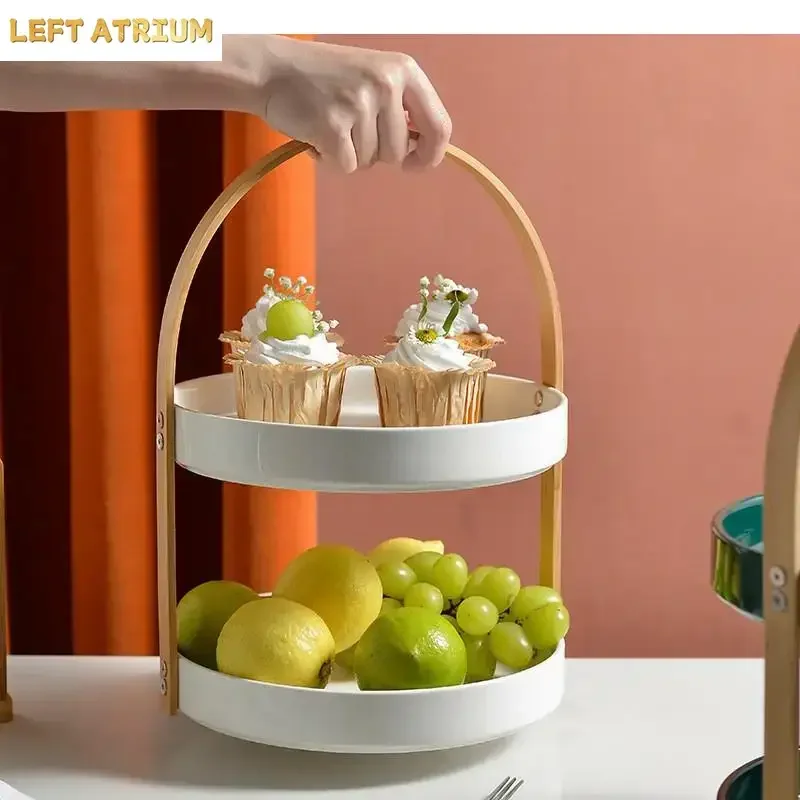 Ceramic Fruit Plate Hand Held Type Double Layer Snack Dessert Tray Modern Home Pastry Bread Simple Cake Stand Platter