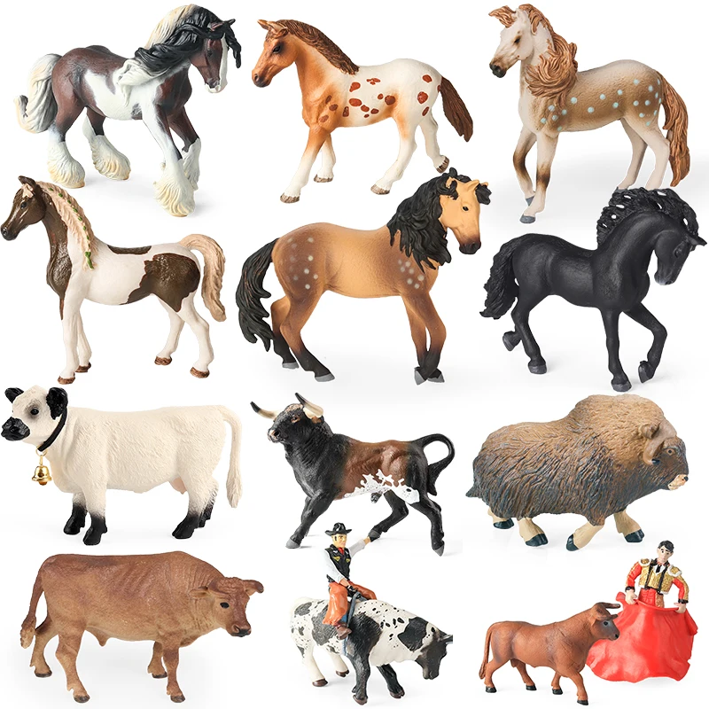 오에눅스 농장 동물 아파룰라스 말 스티드 투우용 젠부 소 액션 피규어 컬렉션 솔리드 PVC 모델 장난감 어린이 선물