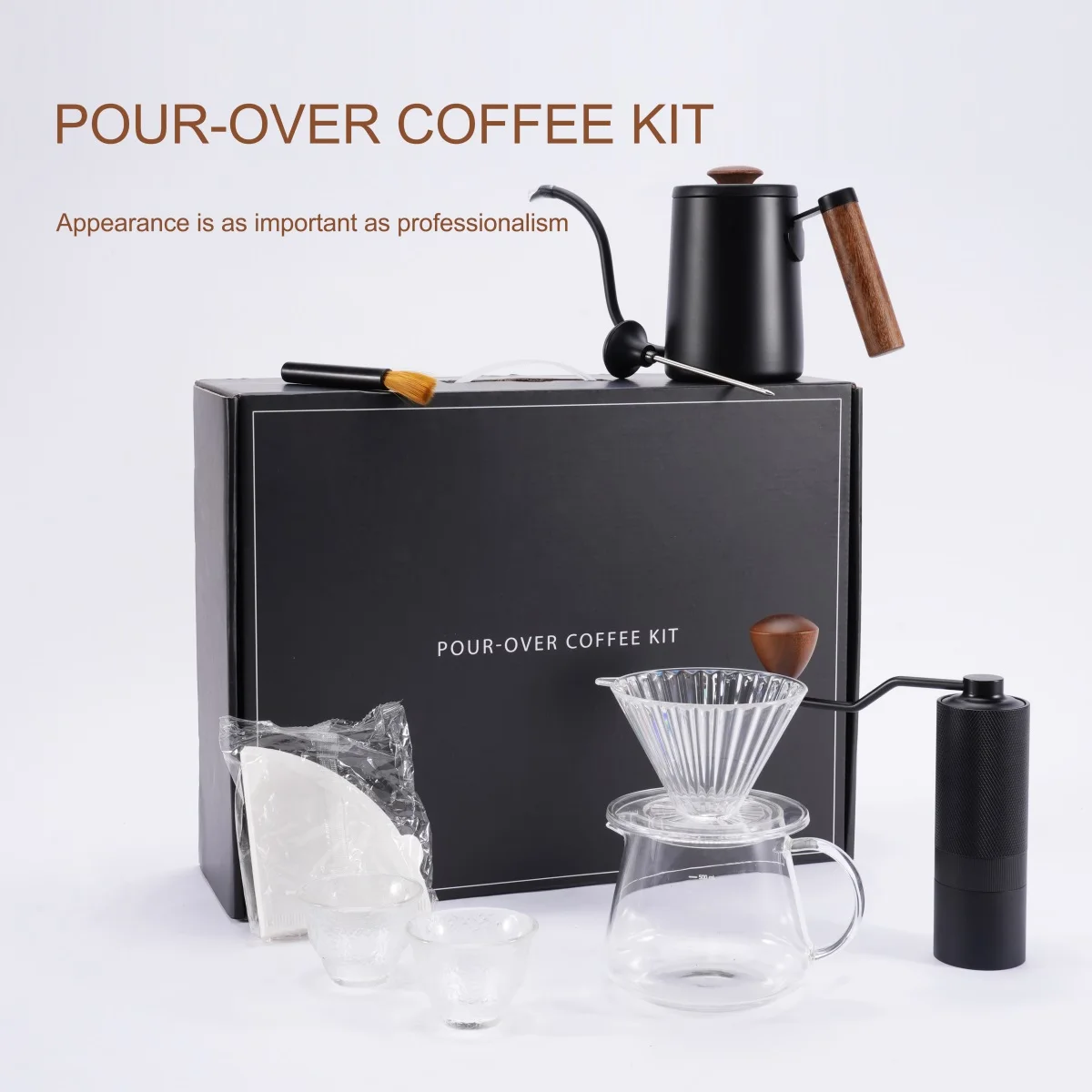 

Pour Over Coffee Maker Set Luxury with Coffee Gift Box Set Grinder Hand Pot Glass Drip Filter Household Coffee Gift Coffeeware
