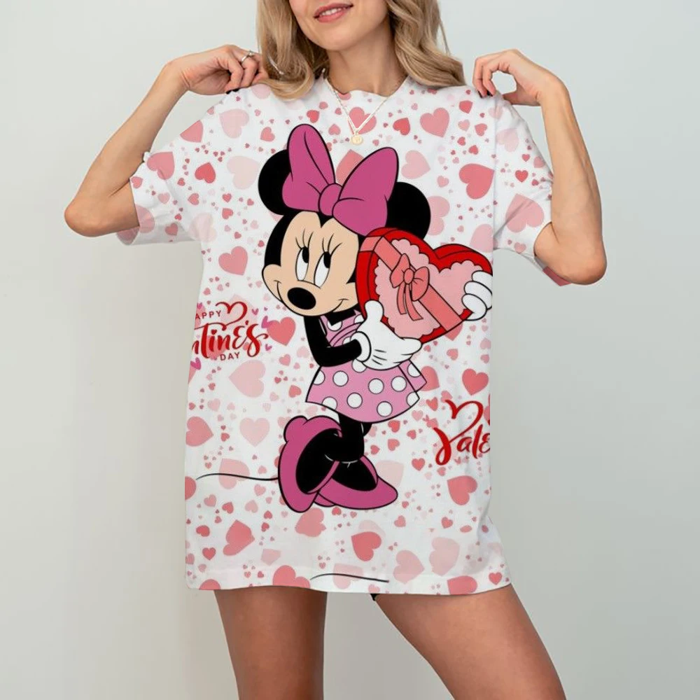 

Disney Fashion Mickey Minnie Mouse T-shirt Women's Clothing Summer Short Sleeves Tops Casual Kawaii T Shirts Clothes