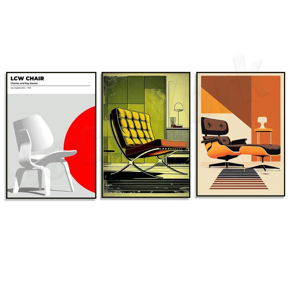 Vintage chair print, Barcelona chair, iconic chair design, mid-century wall art, retro poster, modernist artwork