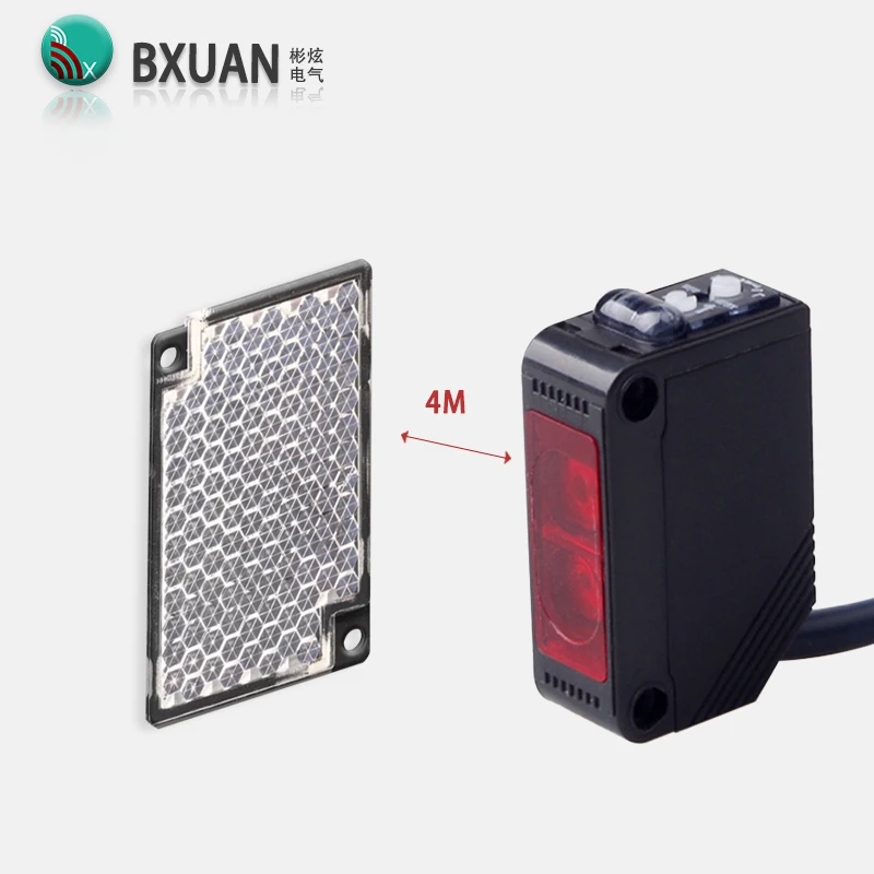 E3z saída de quatro fios npn pnp nenhum nc sensor de interruptor fotoelétrico distância de detecção retro-reflexiva 3m-5m sensor óptico