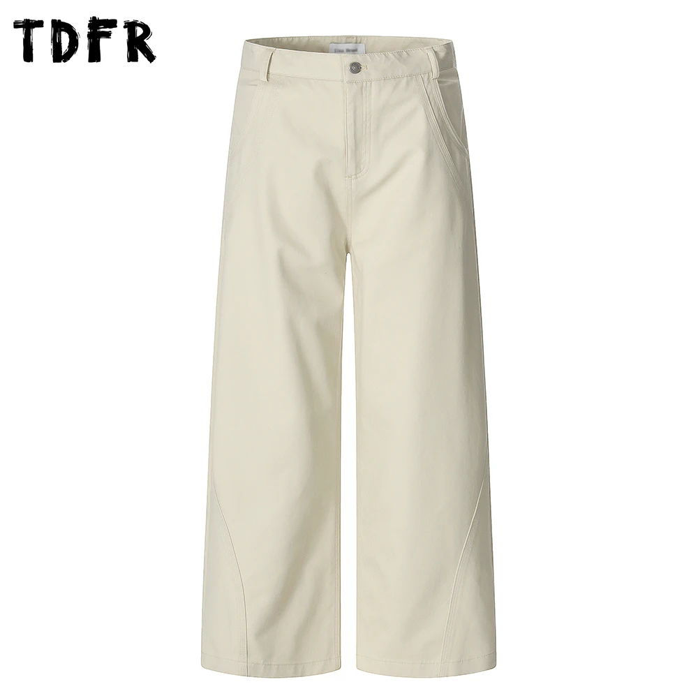

Solid Color Casual Pants Mens Spliced Loose Autumn Winter Retro Straight Wide Leg Loose Trousers Man