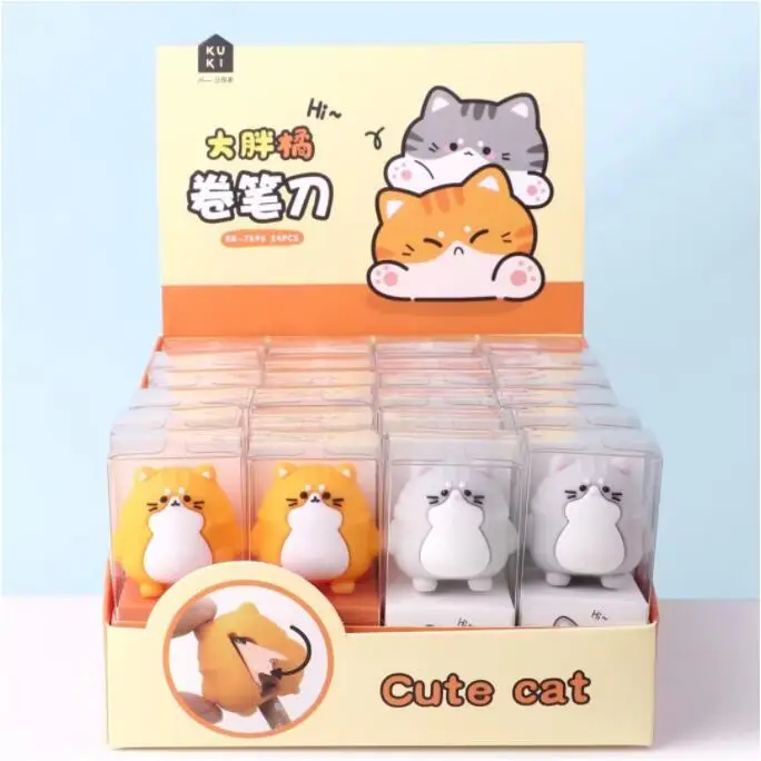 

24 pcs/lot Kawaii Cat Pencil Sharpener Cute Hand Mechanical Cutter Knife stationery gift school supplies