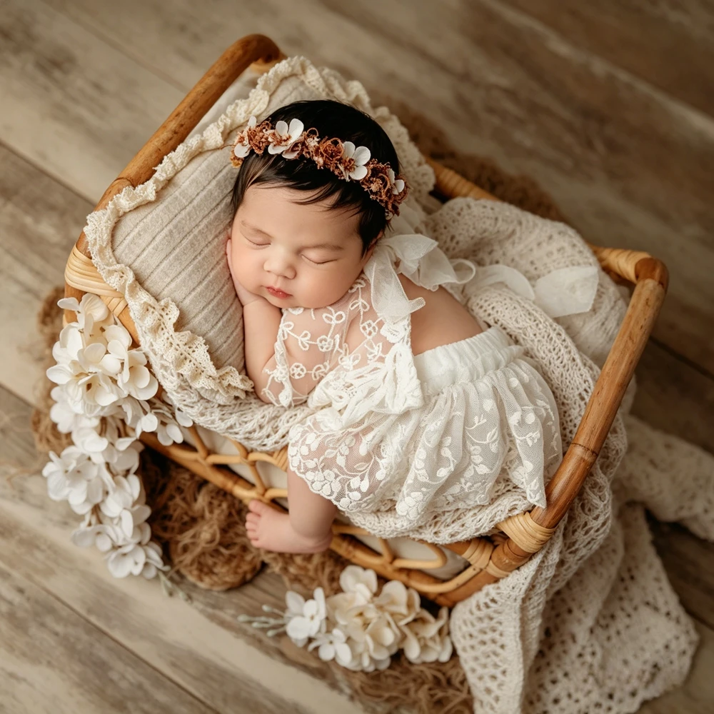 Baby Girls Picture Shooting Clothing Newborn Photo Props Hollow Knit Dress Romper Studio Accessories Infantile Photoshoot Outfit