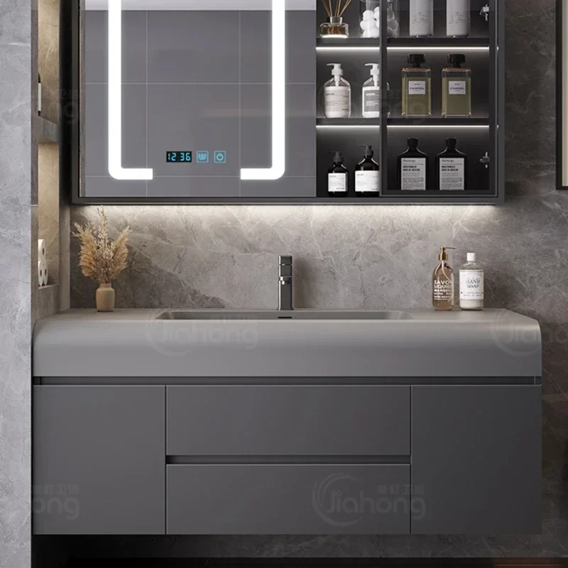 Luxo moderno armário de banheiro organizador vaidade armário de armazenamento de maquiagem espelho pia armoire de salle de bain móveis de banheiro