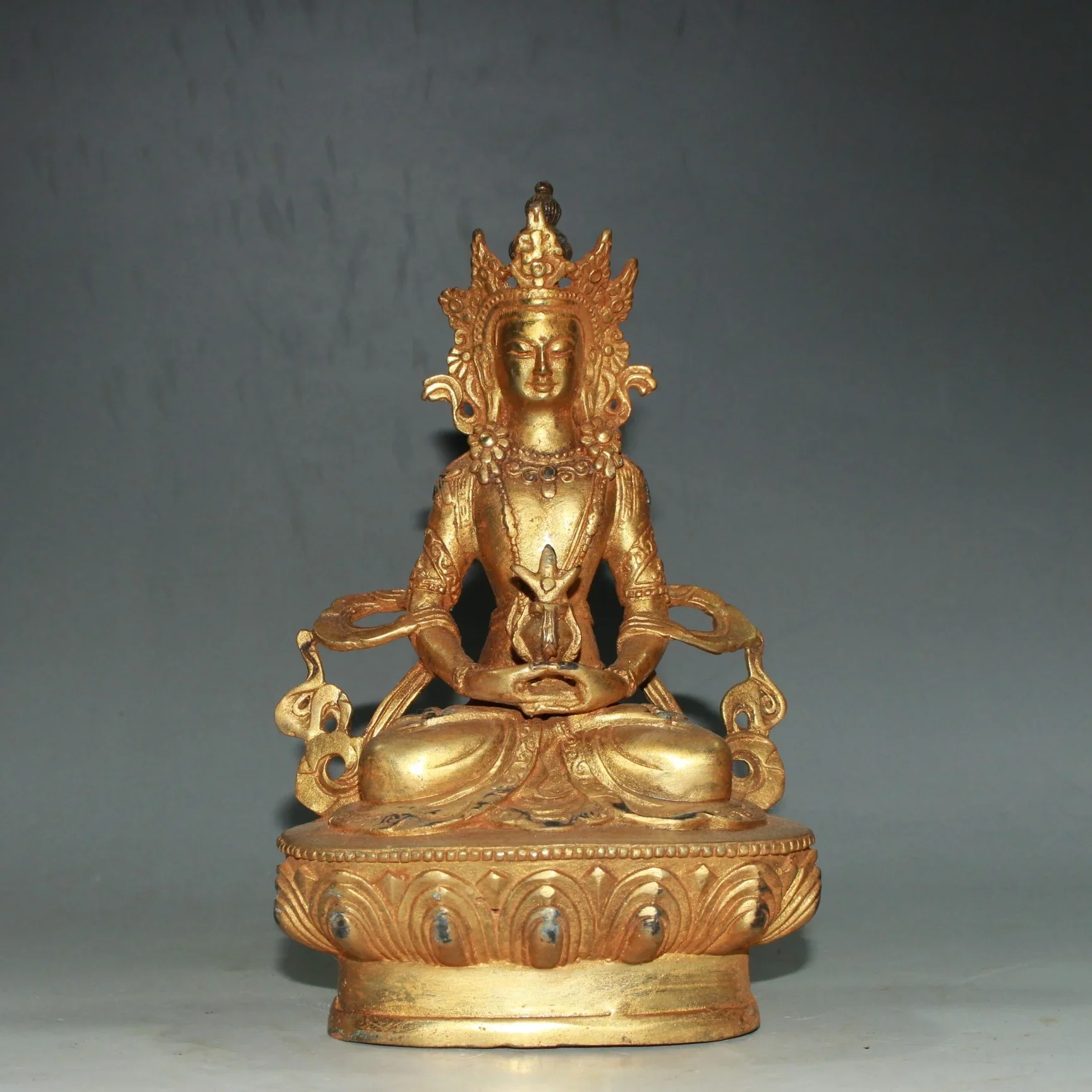 Collection Copper Tibet Tibetan Brass Gold-plating Longevity Buddha Statue Ornaments