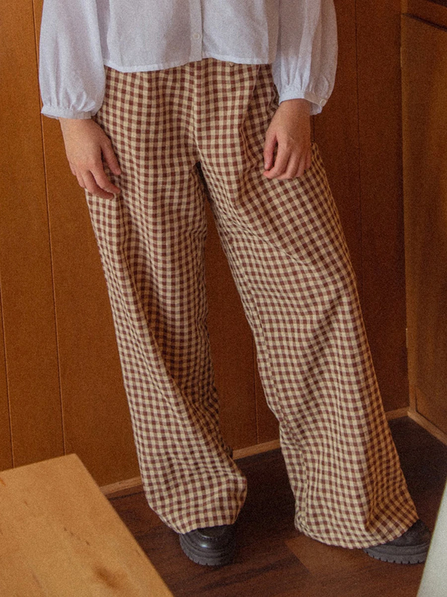 

Women Y2k Striped Casual Pants Drawstring Elastic Waist Loose Straight Wide Leg Lounge plaid Trousers Streetwear