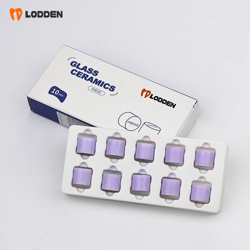 LODDEN 10pcs Lithium Disilicate Purple Press Dental Lab Tablets Glass Ceramic Ingots HT/LT Pressing for Ultra-thin Veneer