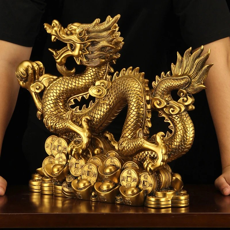 

Chinese Creative Synthetic Resin Animal Dragon Sculpture, Blessing Crafts, Lucky Mascot, Living Room and Office Decoration, 1Pc