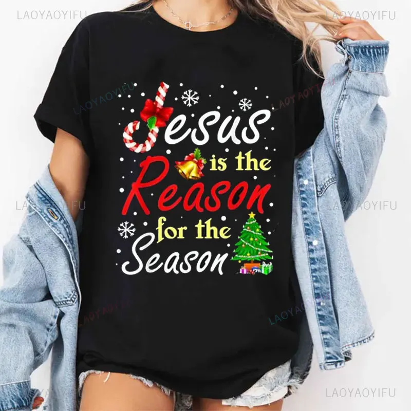 Christian Jesus The Reason Christmas Stocking Stuffer Gift T-Shirt Humor Funny Xmas Costume cotton Tee Unisex Fashion Y2k Tops