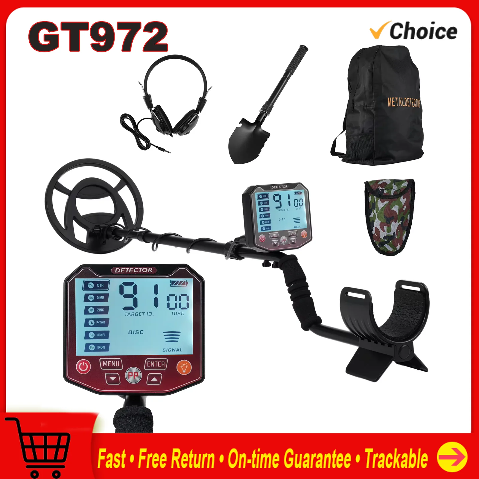 GT972 Metal Detector for Adults Professional Higher Accuracy Gold Detector 10 inch with LCD Display 5 Mode 10 Metal Finder