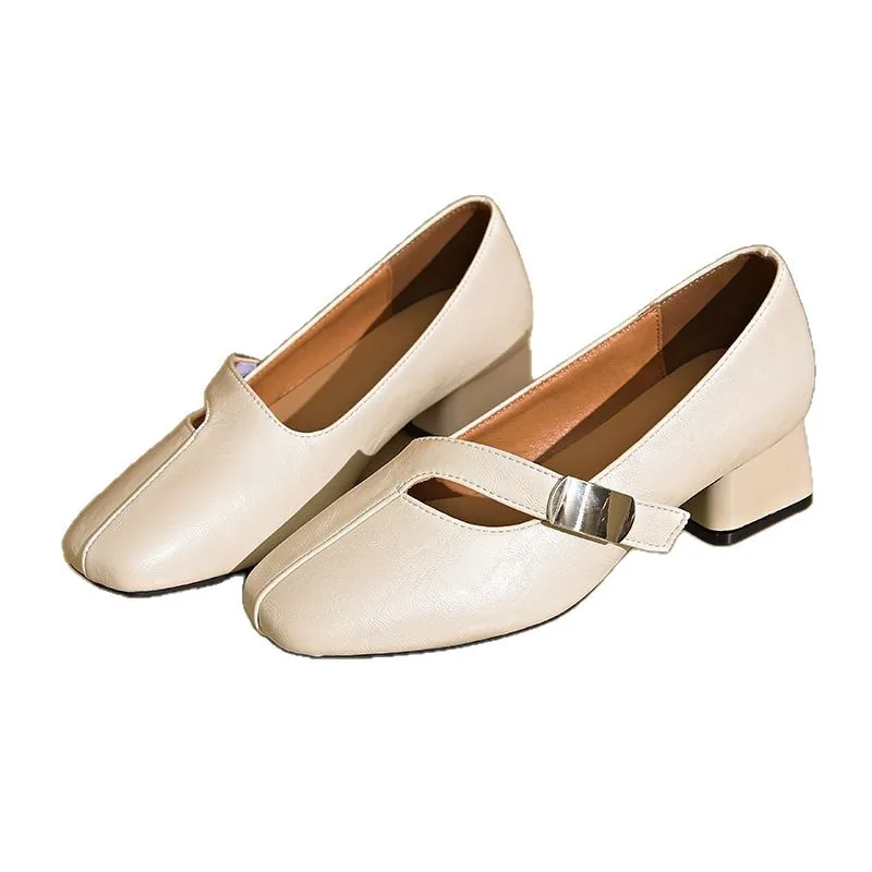 

Retro square-toe Mary Jane shoes, autumn low-cut square-heel work shoes, chunky heel women's shoes