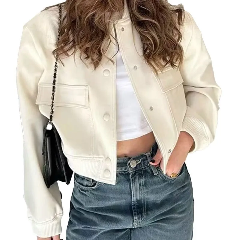 Chaqueta Bomber de manga larga para mujer, abrigo corto ajustado con botones, Tops elegantes informales, ropa de calle TRAF