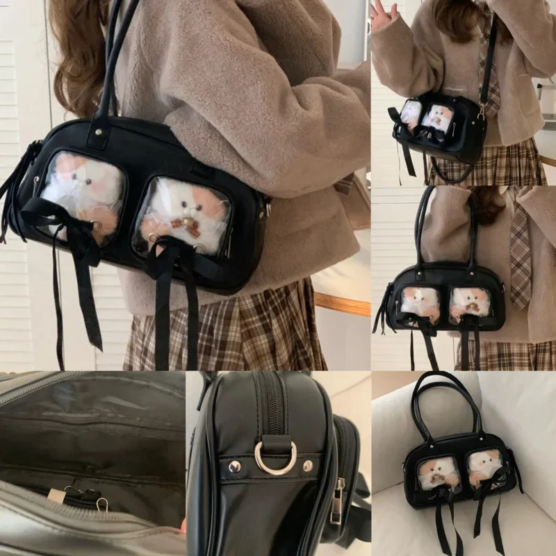 

Bowknot Itabag DIY Tote Bag Y2K Lolita Japan Kawaii Vintage Boston Bag Strap Transparent Large Capacity Crossbody Bag NO DOLL