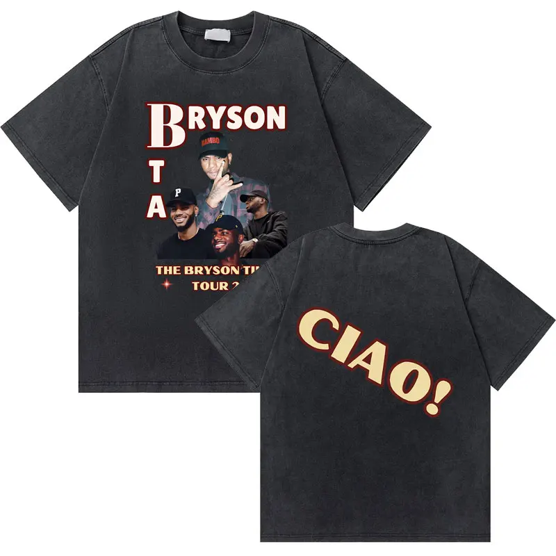 

Washed Vintage The Bryson Tiller World Tour T Shirts Men Women Hip Hop Fashion Oversized Tshirt Rapper Bryson Tiller T-shirts