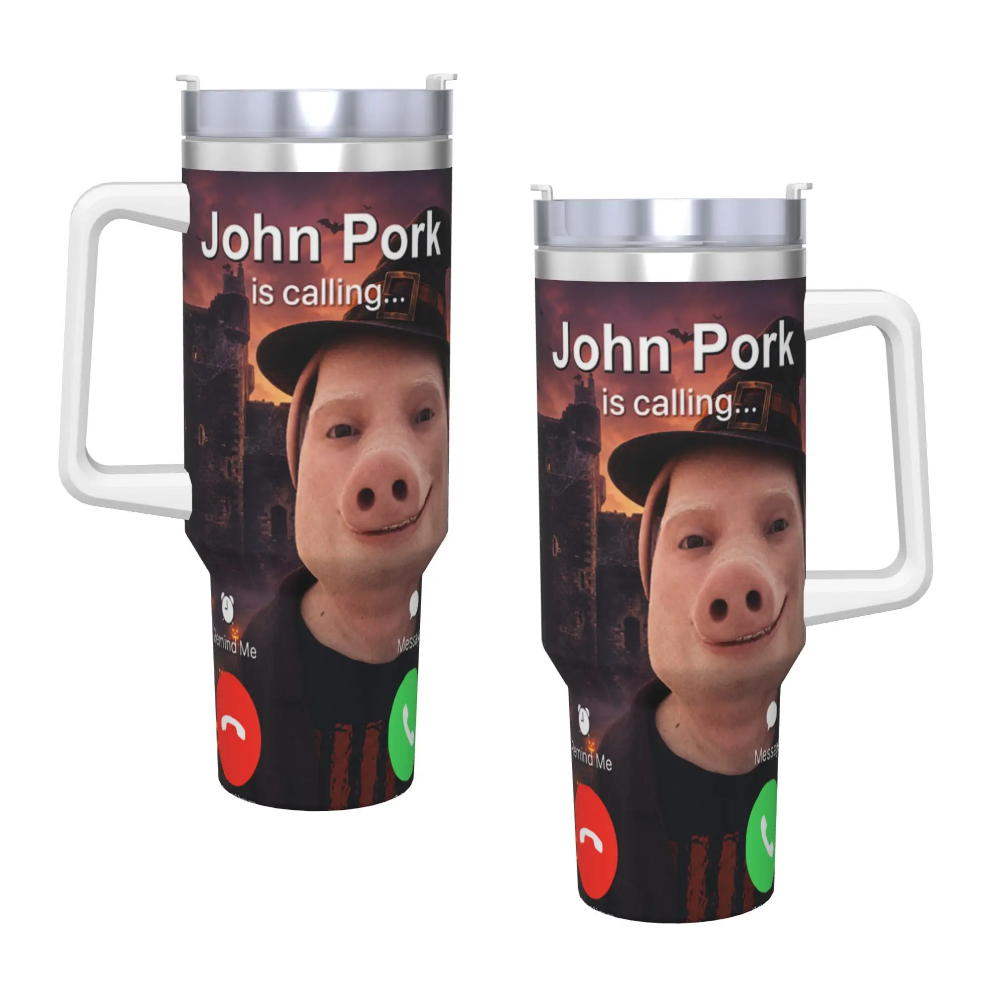 Funny Halloween John Pork is Calling Brainrot Meme Tumbler Cold and Hot Water Bottle Heat Stainless Steel Thermal Cups