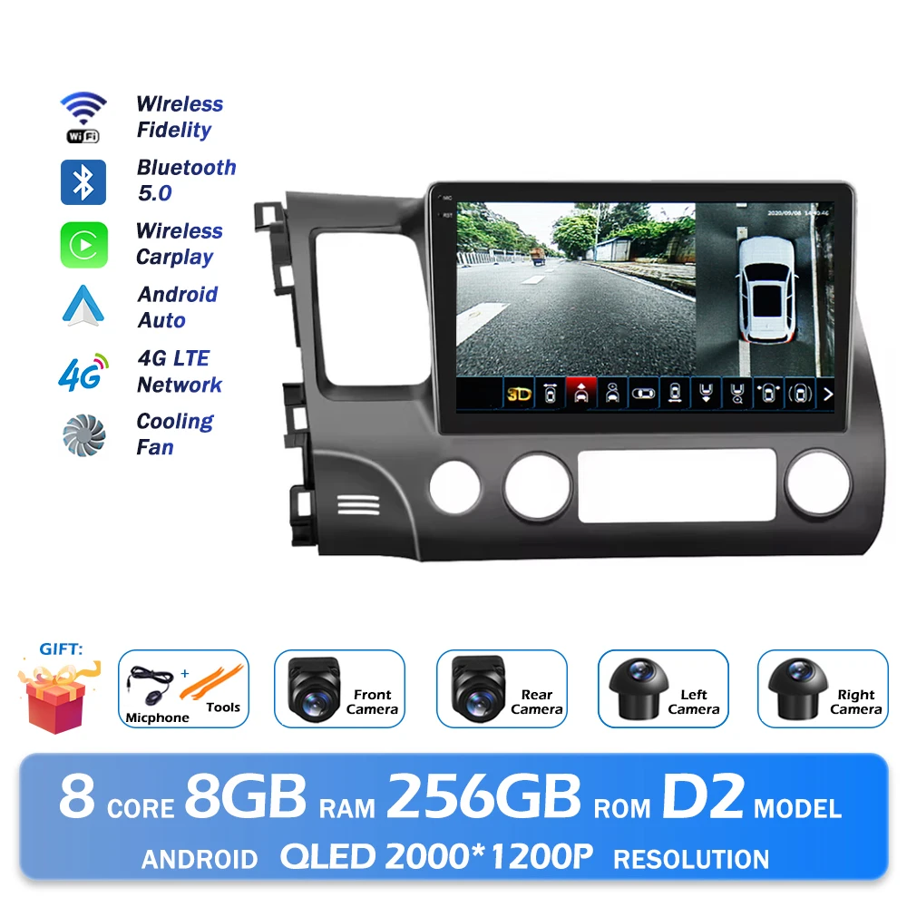 Android 16 Bluetooth Voor Honda Civic 2006-2011 Autoradio Intelligente Multimedia Speler Auto Draadloze CarPlay WIFI 4G DSP GPS