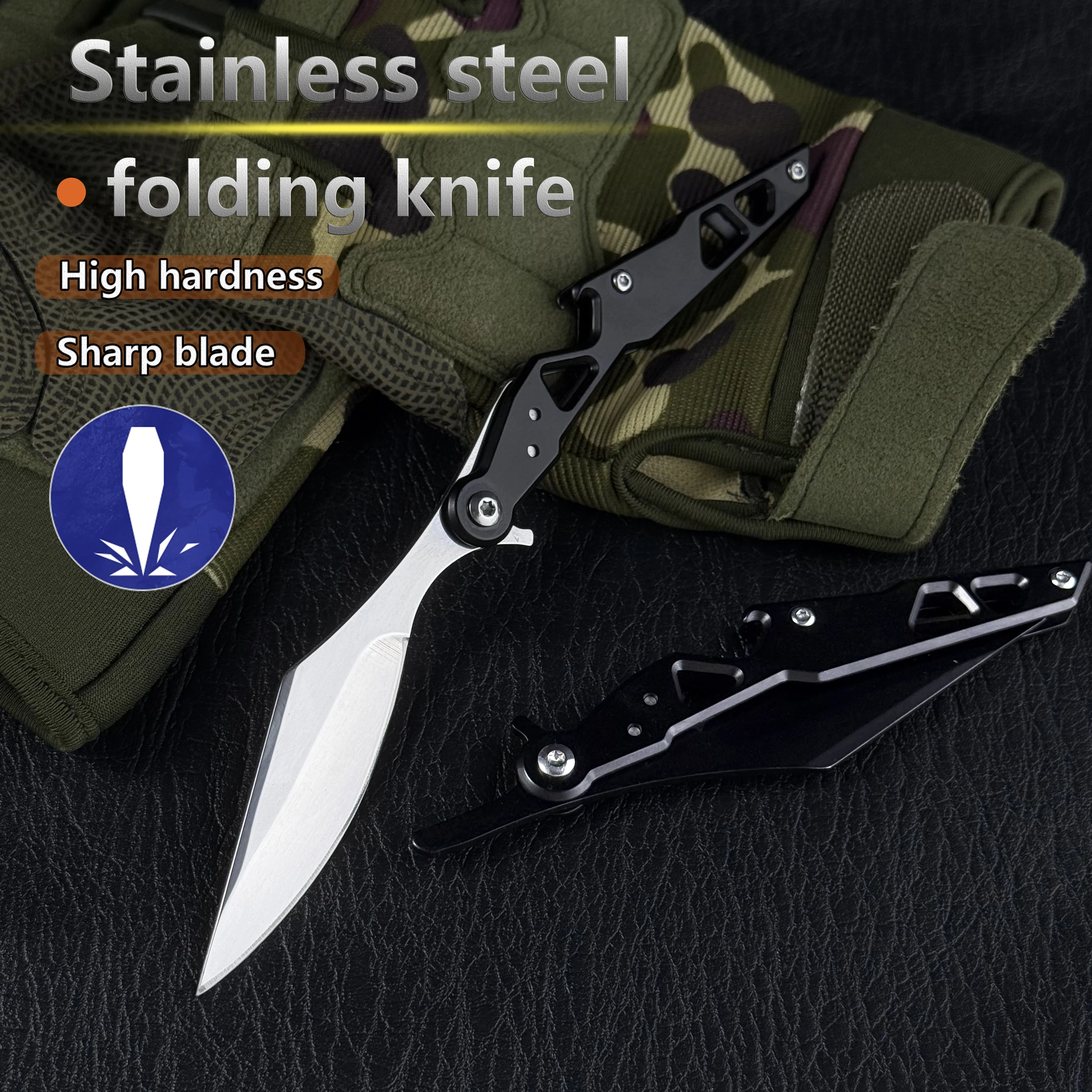 Faca dobrável multifuncional EDC, canivete de aço inoxidável, faca tática, abridor de garrafas, para acampamento ao ar livre, uso doméstico