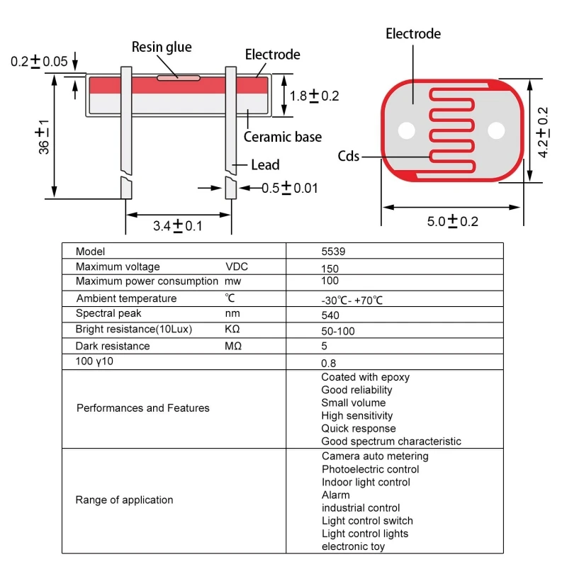 30PCS 5mm GL5516-GL5539 LDR Photoresistor Light Sensitive Resistor Light Dependent Resistor for Arduino Light Sensor